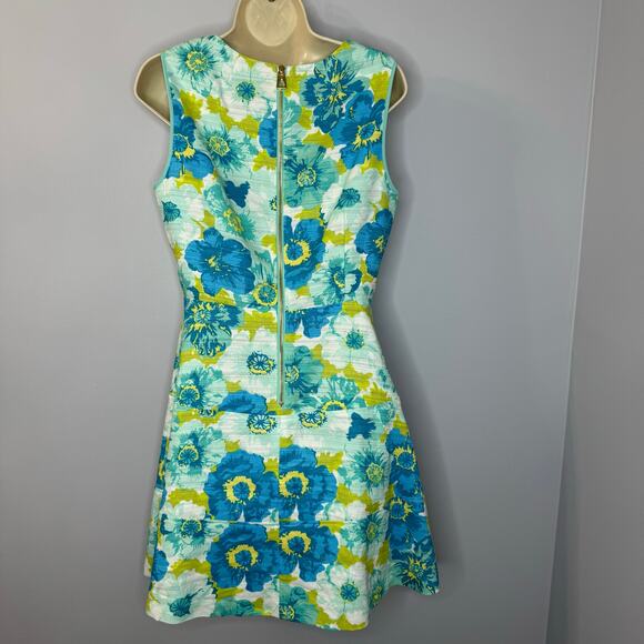 Sail to Sable Flower Basketweave Flit & Flare Mini Dress Linen Blend Blue Sz 6 - Picture 9 of 16